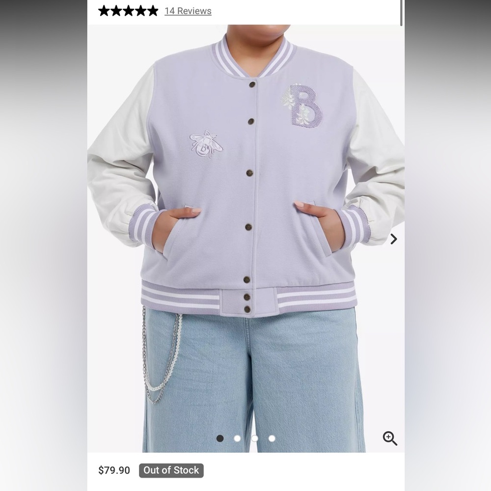 Her Universe Bridgerton 1X Lavender and White Varsity Jacket *never worn* - Picture 2 of 10